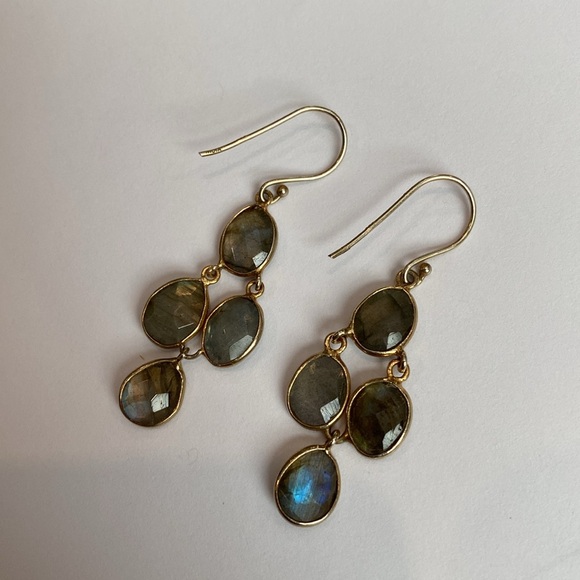 Gold Moonstone Dangle Earrings - Picture 6 of 6